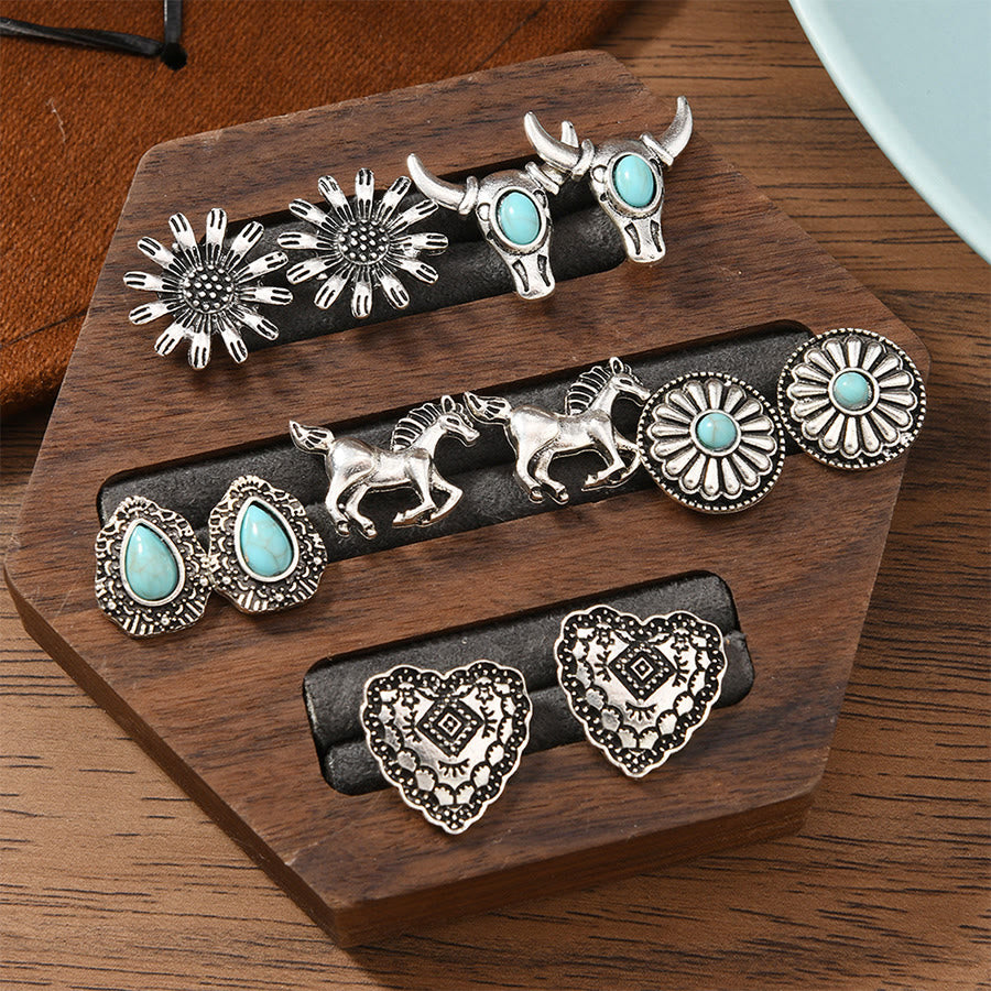 Olivenorma Bohemian Southwestern Multi-Motif Stackable Stud Earrings - Sun & Horse - image 7