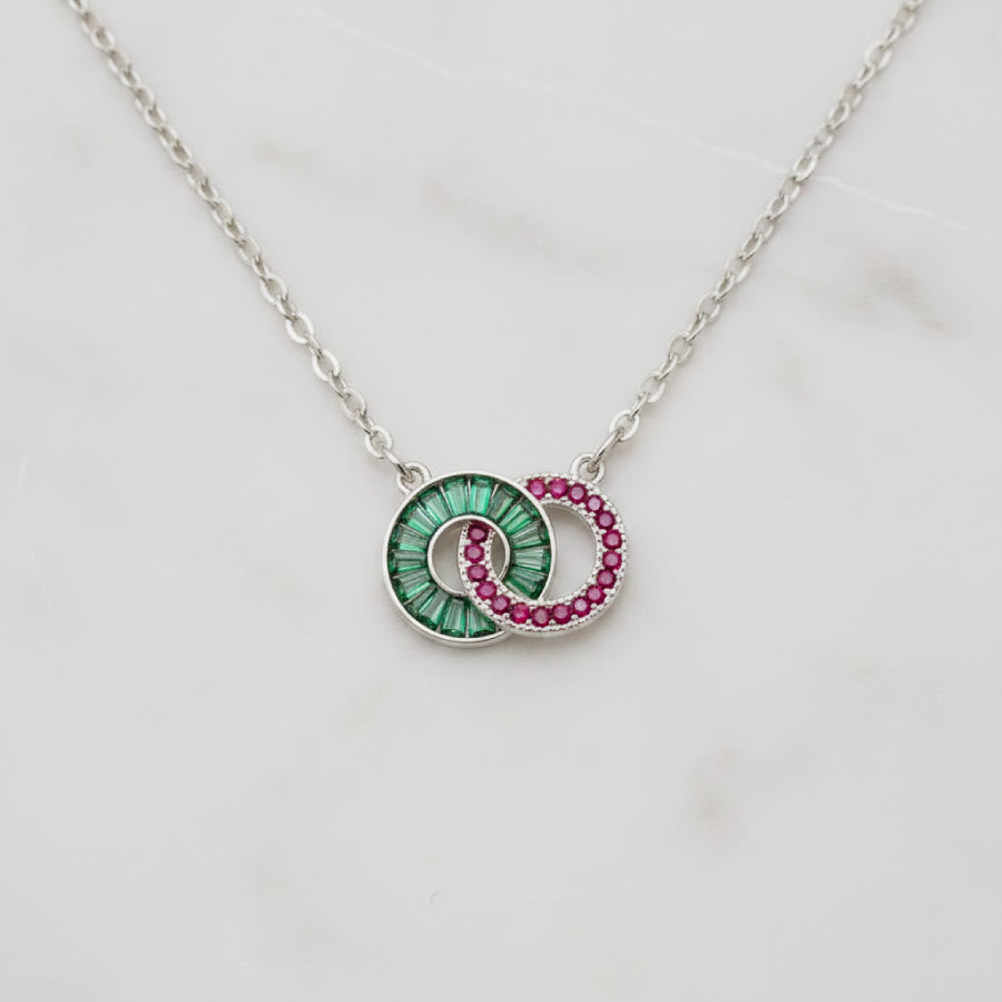 Olivenorma Custom Birthstone Gifts for Mother & Daughter Linking Circles Bracelet & Necklace - Necklace - Silver - 2 Birthstones - image 15