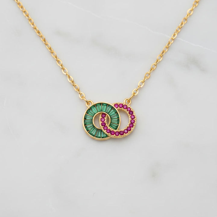 Olivenorma Custom Birthstone Gifts for Mother & Daughter Linking Circles Bracelet & Necklace - Necklace - Golden - 2 Birthstones - image 18