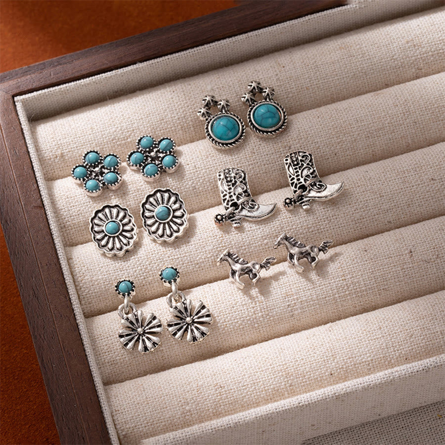 Olivenorma Western Boho Floral & Cowboy Inspired Multi-Design Earrings - Bull & Turquoise - image 0
