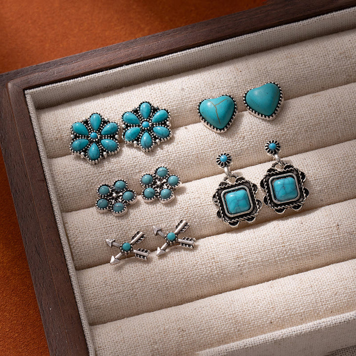 Olivenorma Western Boho Floral & Cowboy Inspired Multi-Design Earrings - Heart & Turquoise - image 8