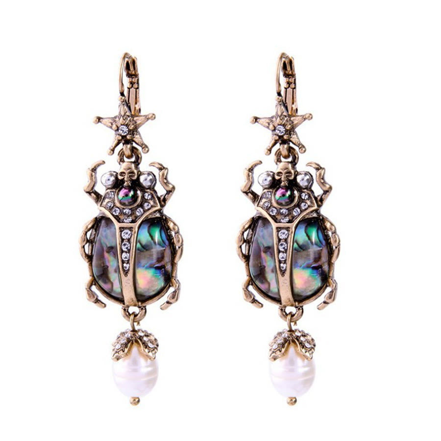 Olivenorma Vintage Star & Beetle Pearl Drop Statement Earrings - Clip On - image 1
