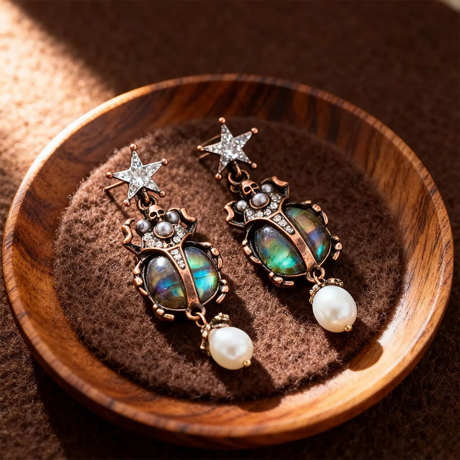 Olivenorma Vintage Star & Beetle Pearl Drop Statement Earrings - Stud - image 0