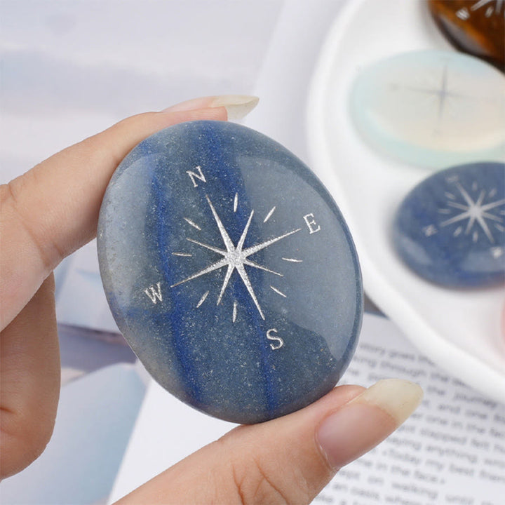 Olivenorma Natural Gemstone Compass Engraved Calming Worry Stone - Blue Aventurine - image 17