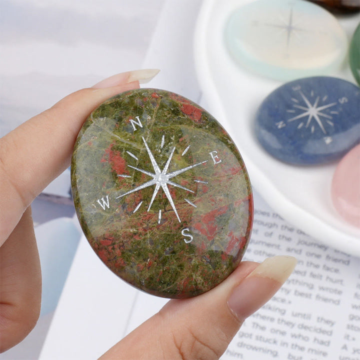 Olivenorma Natural Gemstone Compass Engraved Calming Worry Stone - Unakite - image 22