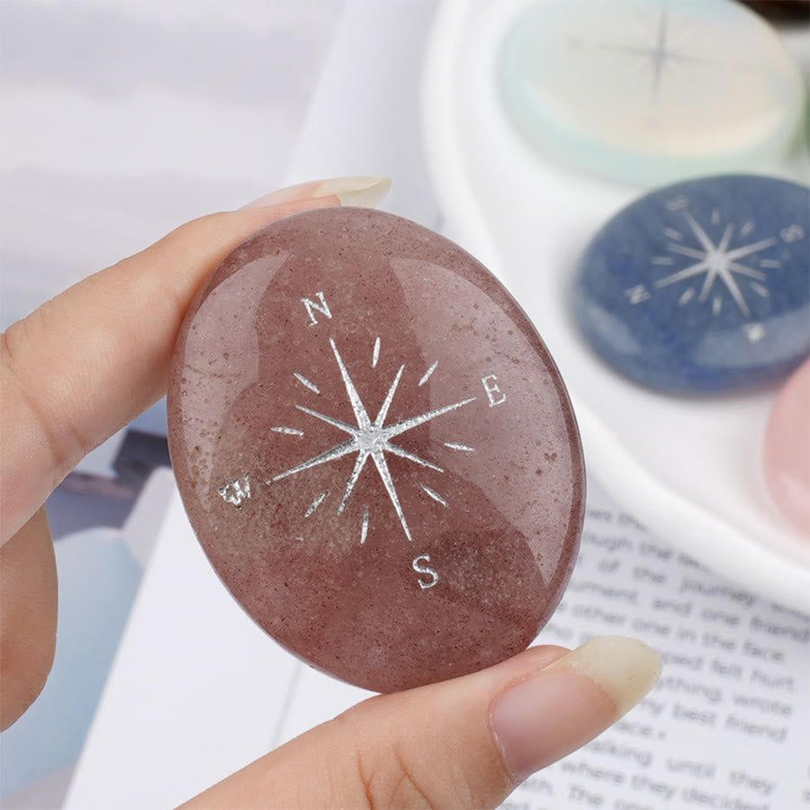 Olivenorma Natural Gemstone Compass Engraved Calming Worry Stone - Strawberry Quartz - image 8