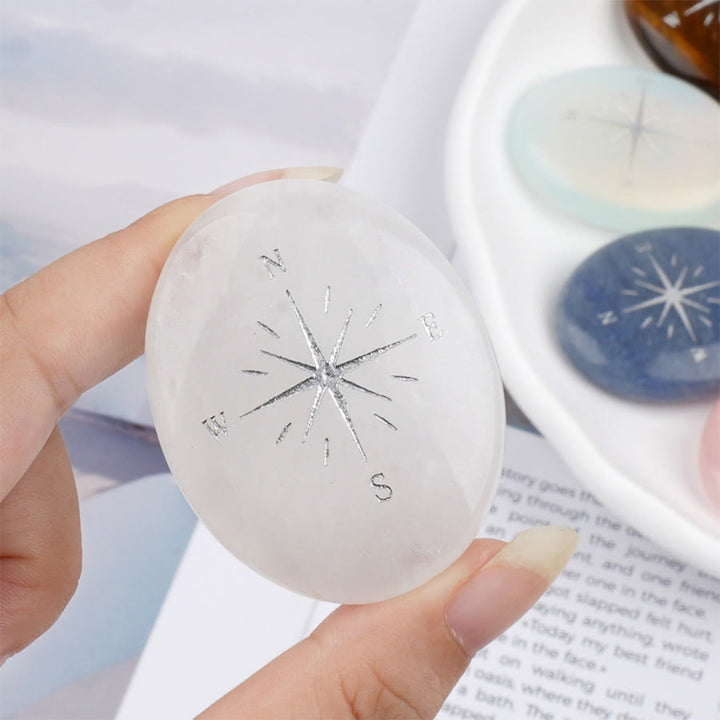 Olivenorma Natural Gemstone Compass Engraved Calming Worry Stone - Clear Quartz - image 29