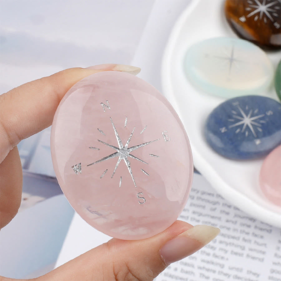 Olivenorma Natural Gemstone Compass Engraved Calming Worry Stone - Rose Quartz - image 26