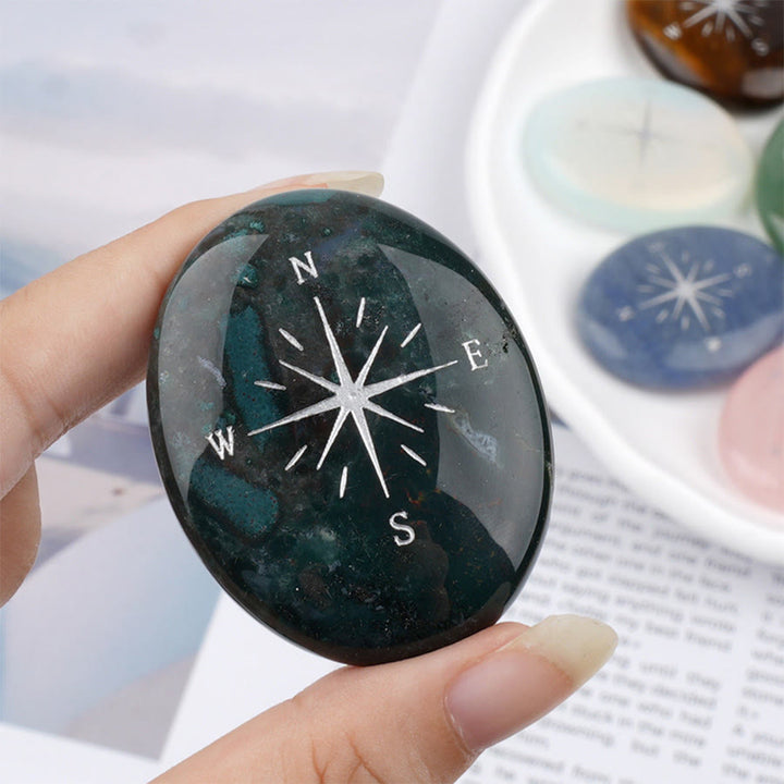 Olivenorma Natural Gemstone Compass Engraved Calming Worry Stone - Indian Agate - image 16