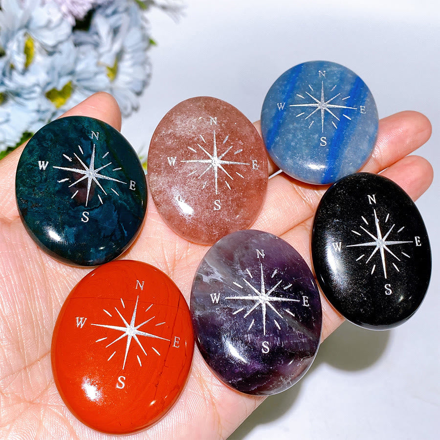 Olivenorma Natural Gemstone Compass Engraved Calming Worry Stone - image 0