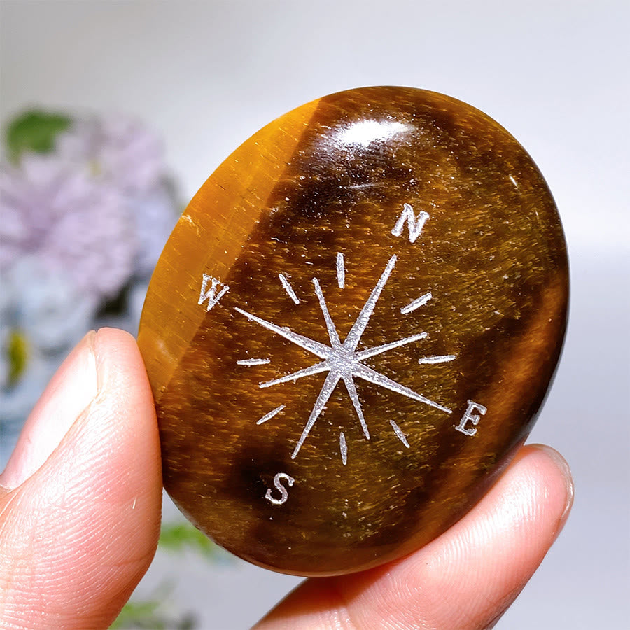 Olivenorma Natural Gemstone Compass Engraved Calming Worry Stone - image 1