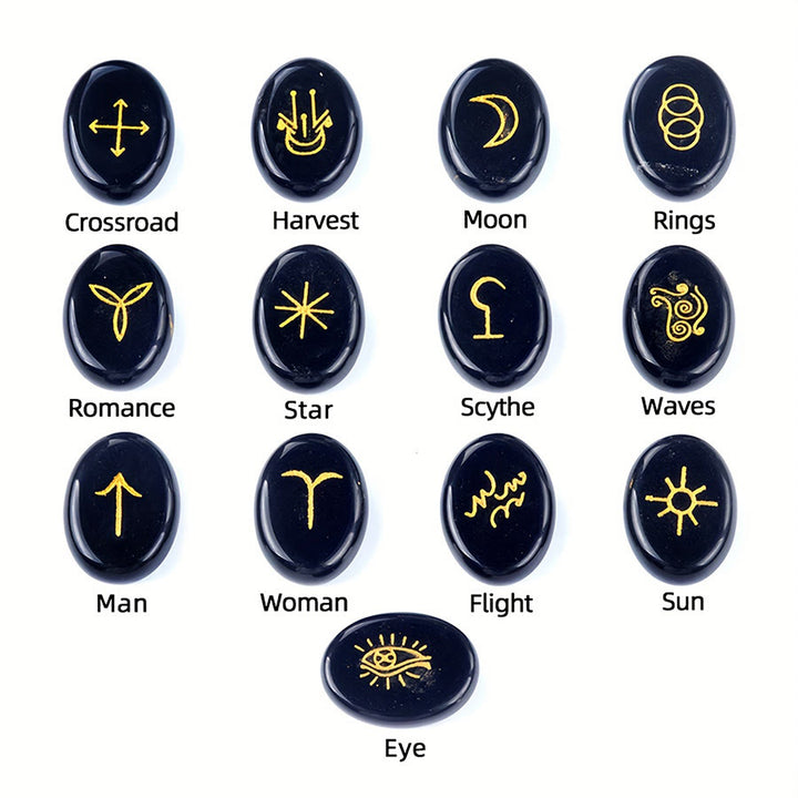 Olivenorma 13-Piece Natural Gemstone Witch Runes Engraved Worry Stone - image 10