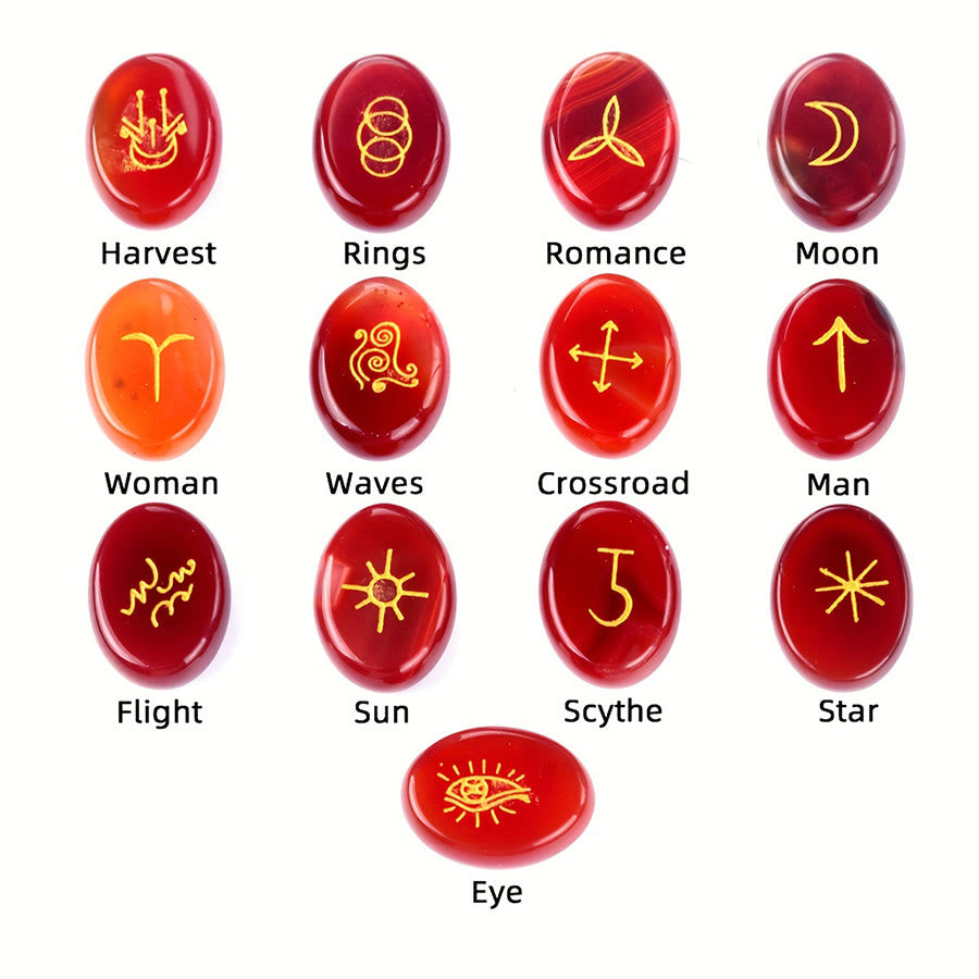 Olivenorma 13-Piece Natural Gemstone Witch Runes Engraved Worry Stone - image 7