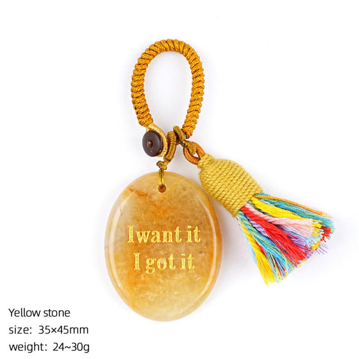 Olivenorma "I want it I got it" Engraved Natural Stone Tassel Worry Stone - Yellow Jade - image 31