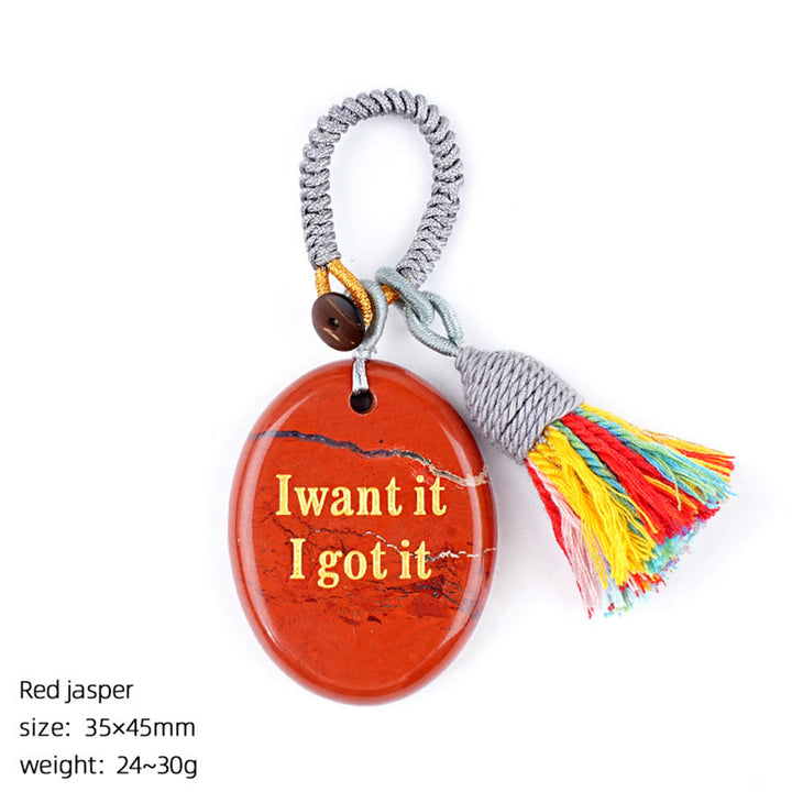 Olivenorma "I want it I got it" Engraved Natural Stone Tassel Worry Stone - Red Jasper - image 8