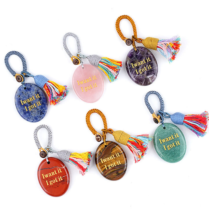 Olivenorma "I want it I got it" Engraved Natural Stone Tassel Worry Stone - image 4