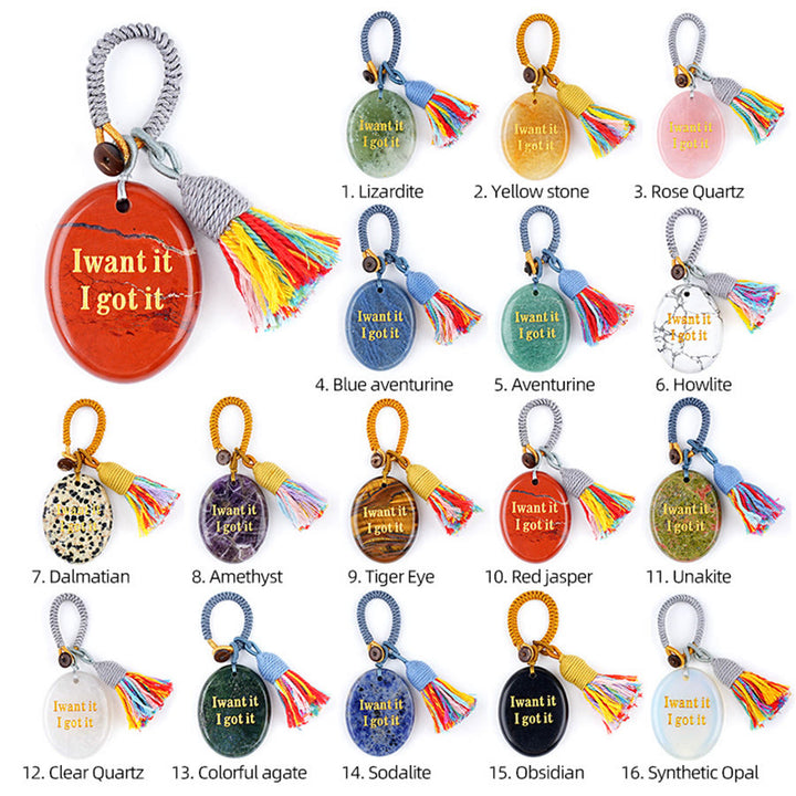 Olivenorma "I want it I got it" Engraved Natural Stone Tassel Worry Stone - image 5