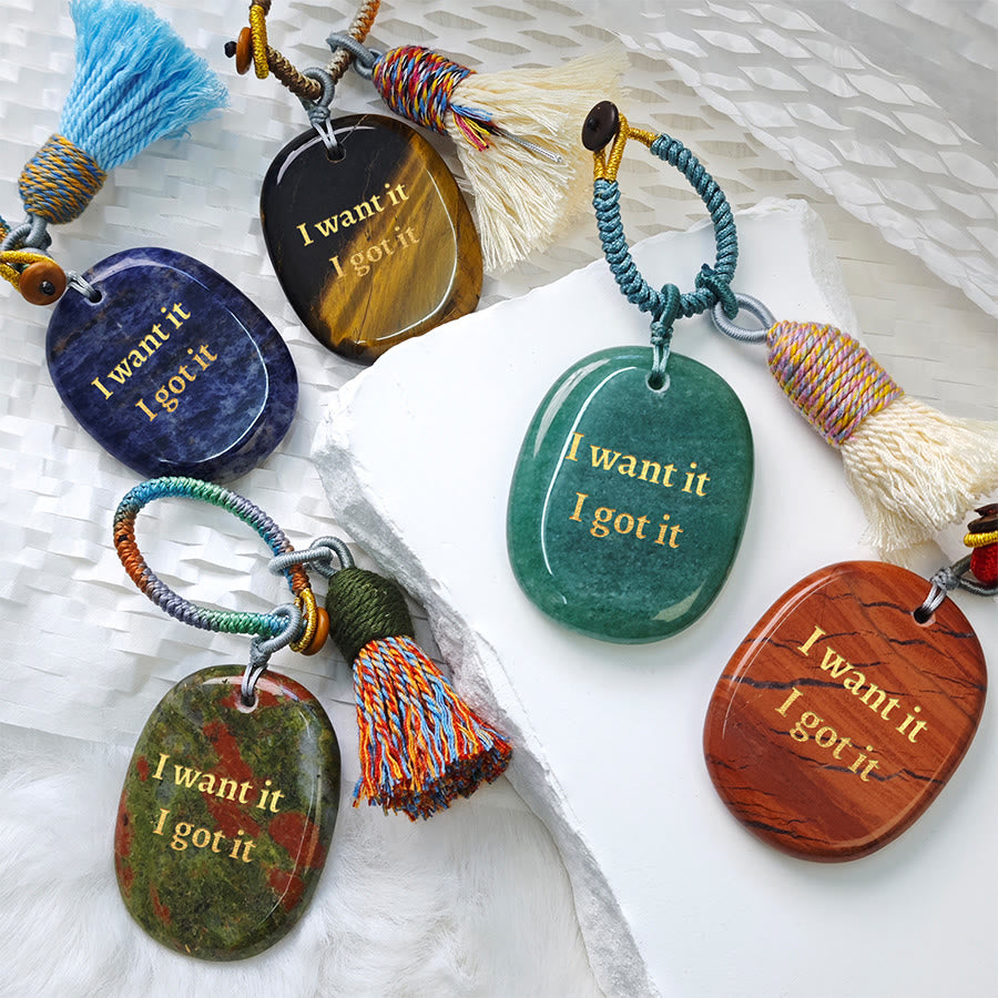 Olivenorma "I want it I got it" Engraved Natural Stone Tassel Worry Stone - image 3