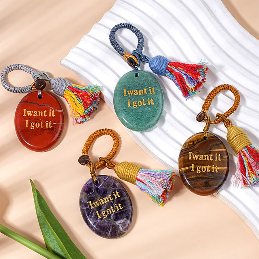 Olivenorma "I want it I got it" Engraved Natural Stone Tassel Worry Stone - image 0