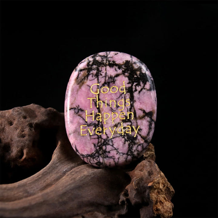 Olivenorma "Good Things Happen Everyday" Engraved Pocket Calming Worry Stone - Rhodonite - Airbag Bracket &Gemstone - image 25