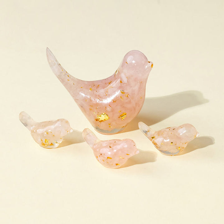 Olivenorma Natural Crystal Bird Sculpture Gemstone Decoration - Rose Quartz - [Crystal Set] 1 Large + 3 Small Ones - image 68