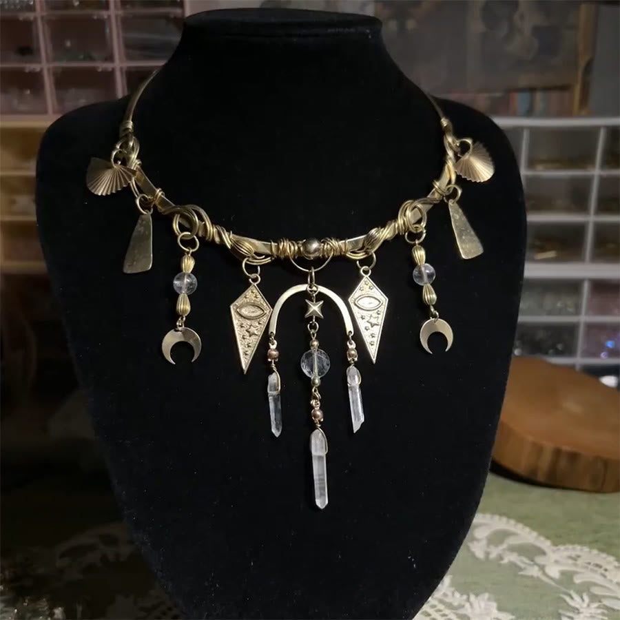 Olivenorma Witchy Evil Eye & Moon Phase Metal Statement Choker Necklace - image 3