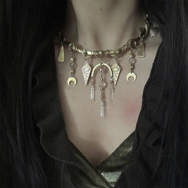 Olivenorma Witchy Evil Eye & Moon Phase Metal Statement Choker Necklace - image 2