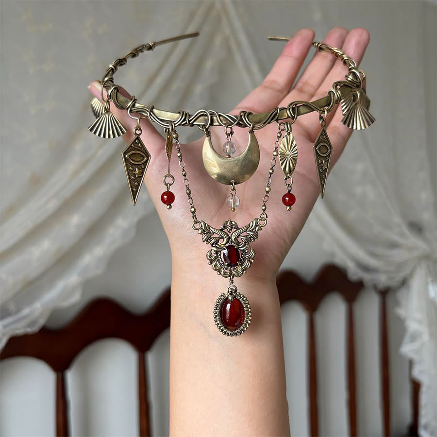 FREE Today: Red Crystal Moon Pagan Goddess Witch's Oath Choker Necklace - Ruby Quartz Crescent Moon - image 0