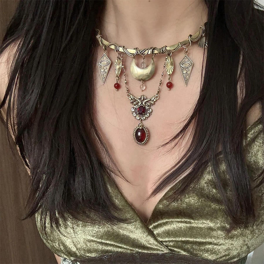 Olivenorma Witchy Evil Eye & Moon Phase Metal Statement Choker Necklace - image 5