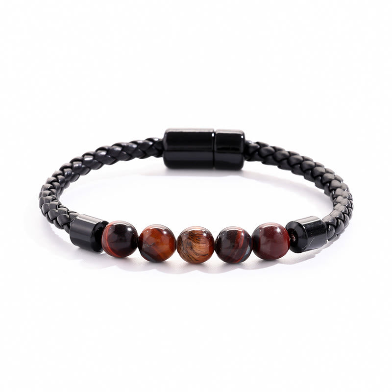 Olivenorma Natural Stone Bead Braided Leather Magnetic Closure Bracelet - Red Tiger Eye - image 10