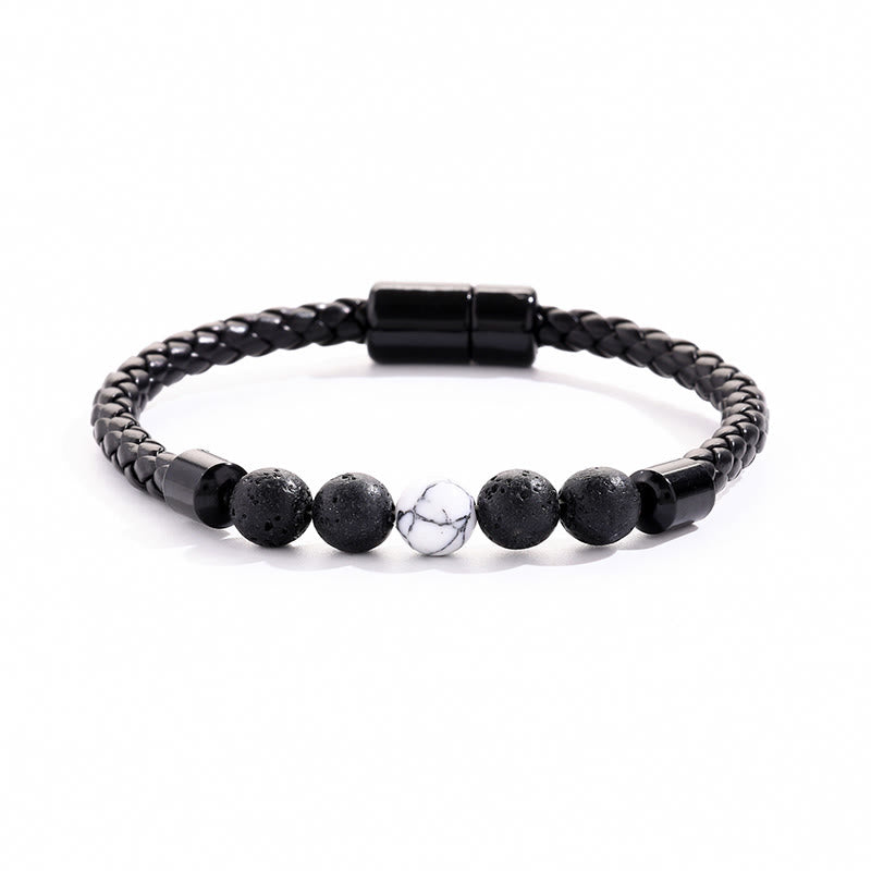 Olivenorma Natural Stone Bead Braided Leather Magnetic Closure Bracelet - Lava Stone & Howlite - image 6