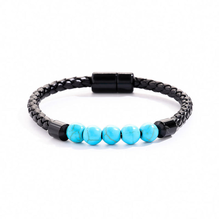 Olivenorma Natural Stone Bead Braided Leather Magnetic Closure Bracelet - Turquoise - image 16