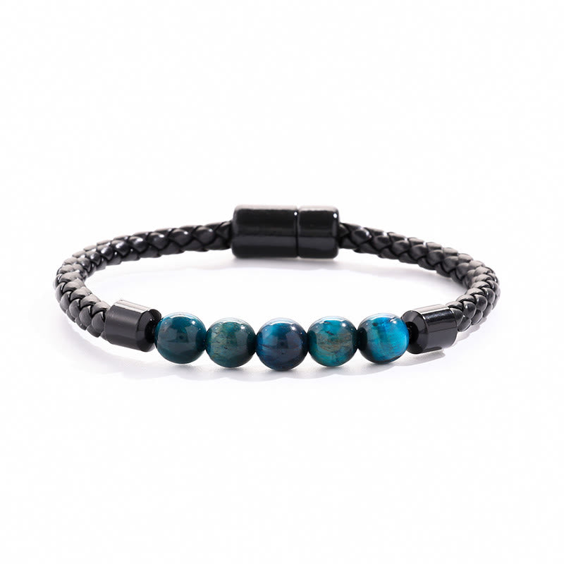 Olivenorma Natural Stone Bead Braided Leather Magnetic Closure Bracelet - Blue Apatite - image 21