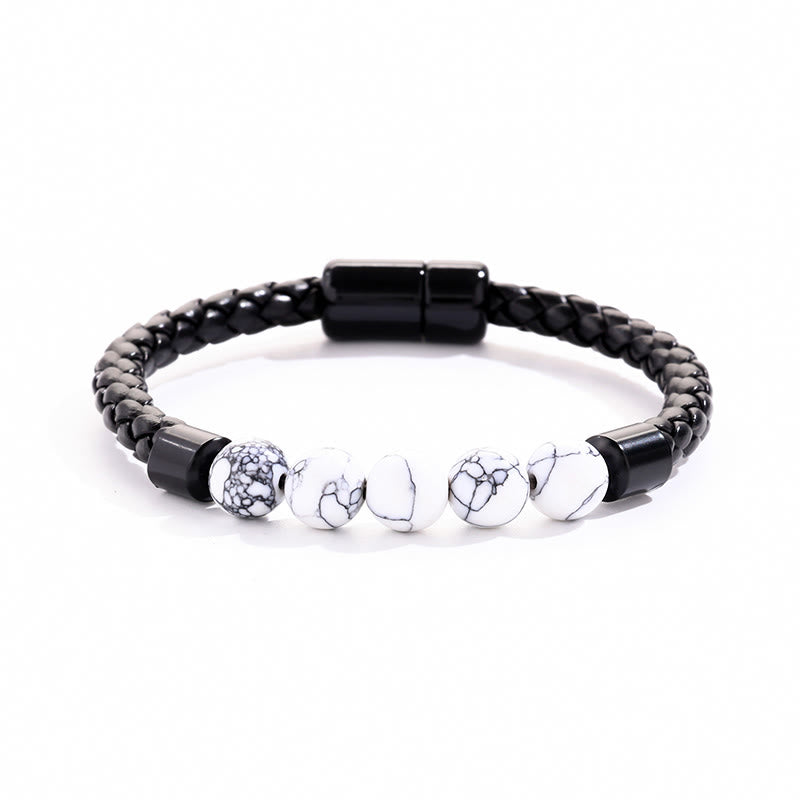 Olivenorma Natural Stone Bead Braided Leather Magnetic Closure Bracelet - Howlite - image 19