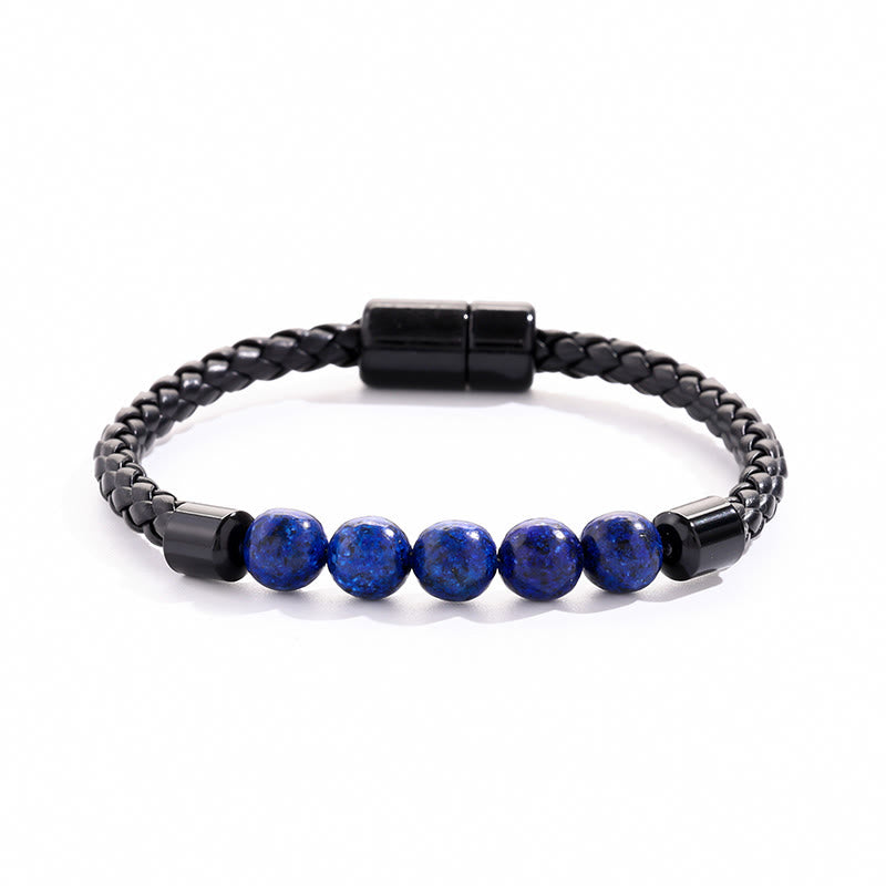 Olivenorma Natural Stone Bead Braided Leather Magnetic Closure Bracelet - Lapis Lazuli - image 11