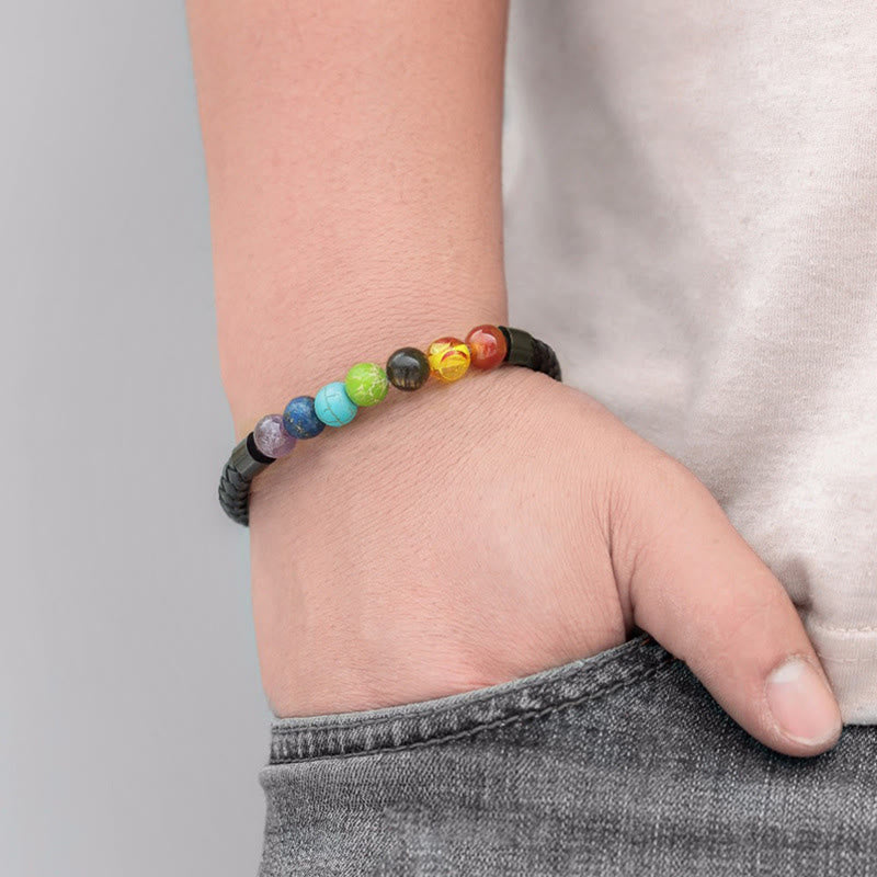Olivenorma Natural Stone Bead Braided Leather Magnetic Closure Bracelet - image 2