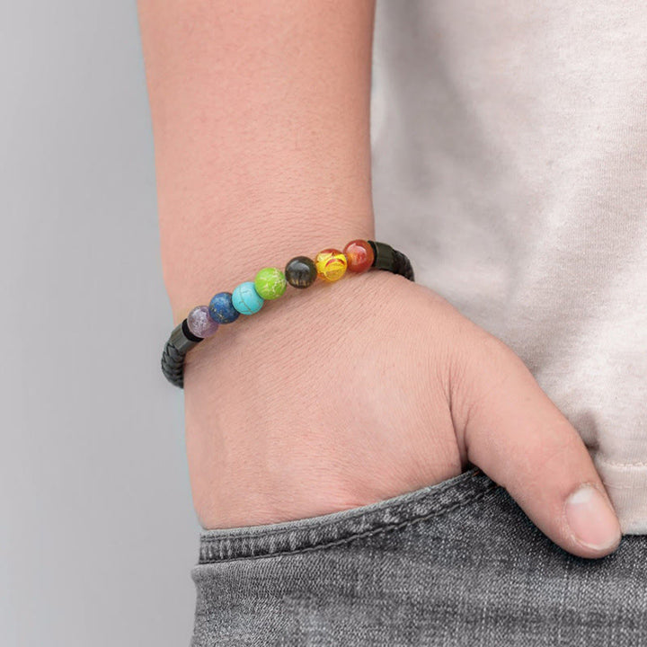 Olivenorma Natural Stone Bead Braided Leather Magnetic Closure Bracelet - image 2