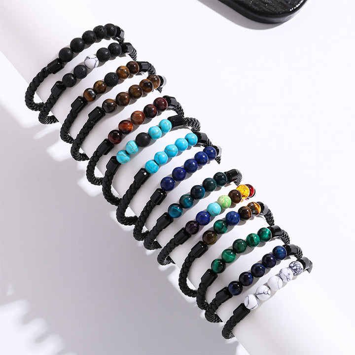 Olivenorma Natural Stone Bead Braided Leather Magnetic Closure Bracelet - image 23