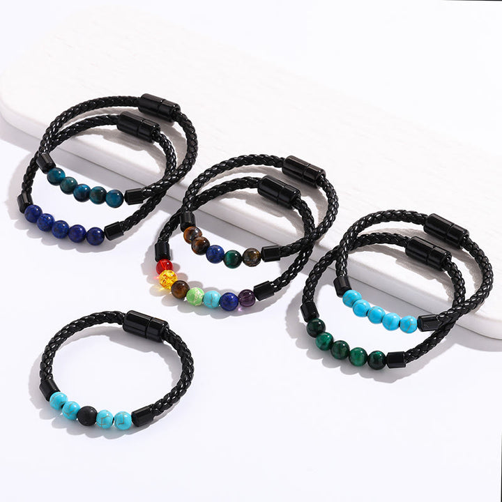 Olivenorma Natural Stone Bead Braided Leather Magnetic Closure Bracelet - image 24