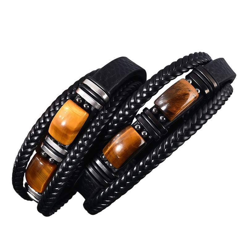 Olivenorma Handcrafted Braided Leather Natural Stone Magnetic Bracelet - image 2