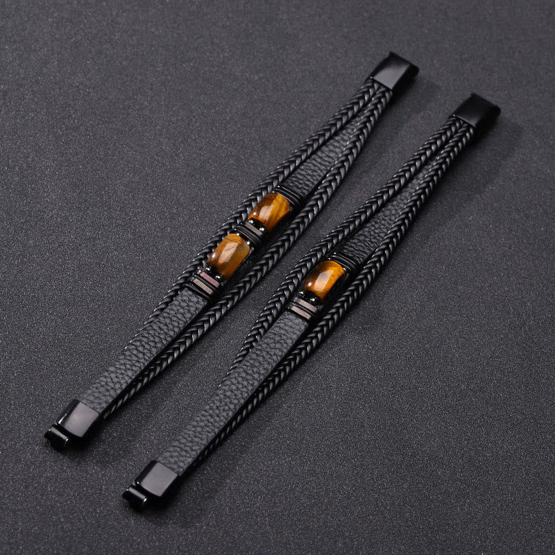 Olivenorma Handcrafted Braided Leather Natural Stone Magnetic Bracelet - image 3