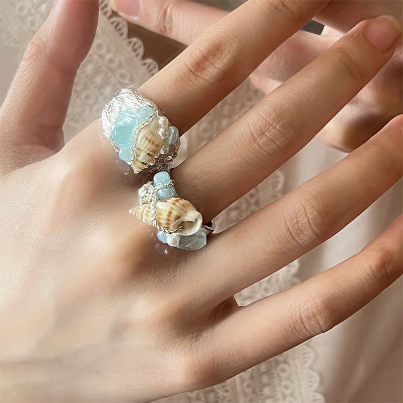 Olivenorma Beachy Conch and Beaded Crystal Adjustable Statement Ring - image 7