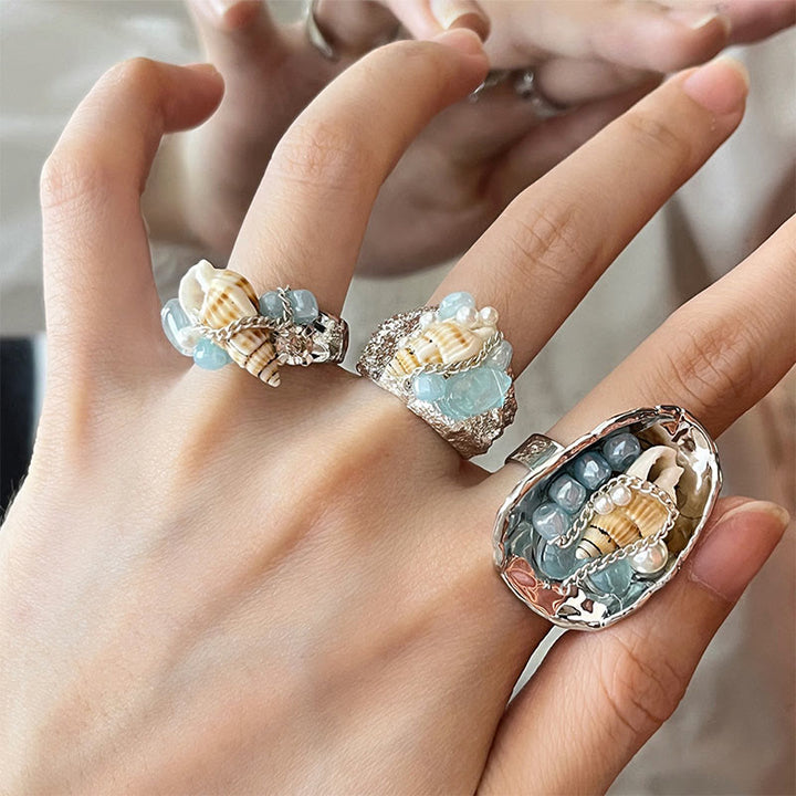 Olivenorma Beachy Conch and Beaded Crystal Adjustable Statement Ring - image 0