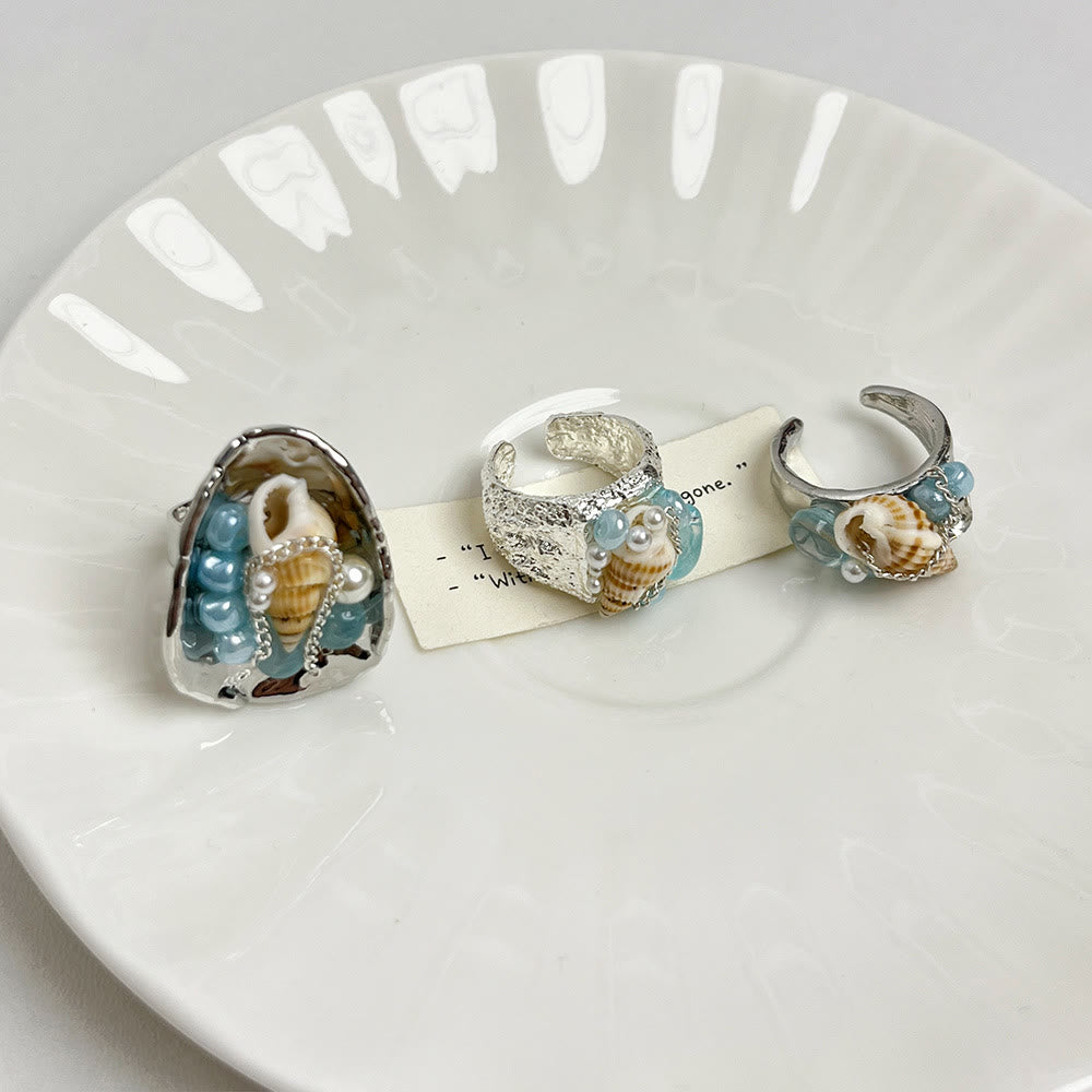 Olivenorma Beachy Conch and Beaded Crystal Adjustable Statement Ring - image 1