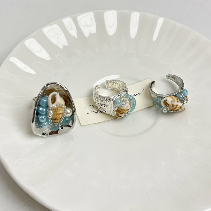 Olivenorma Beachy Conch and Beaded Crystal Adjustable Statement Ring - image 1