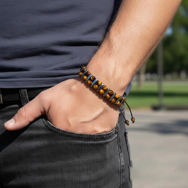 Olivenorma Natural Tiger's Eye Stone Hematite Double Layer Beaded Bracelet - image 1