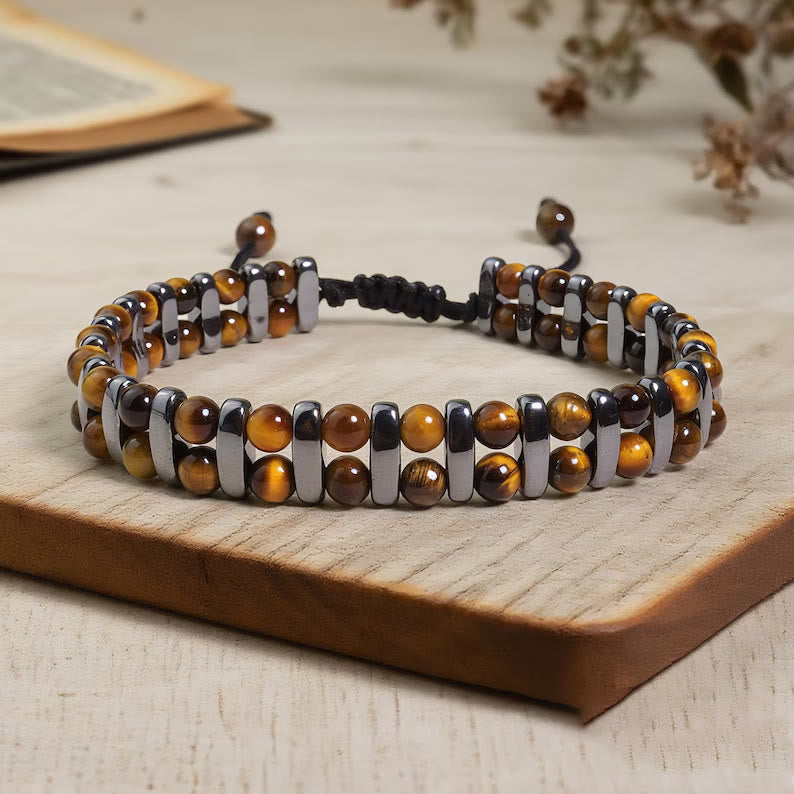 Olivenorma Natural Tiger's Eye Stone Hematite Double Layer Beaded Bracelet - image 2