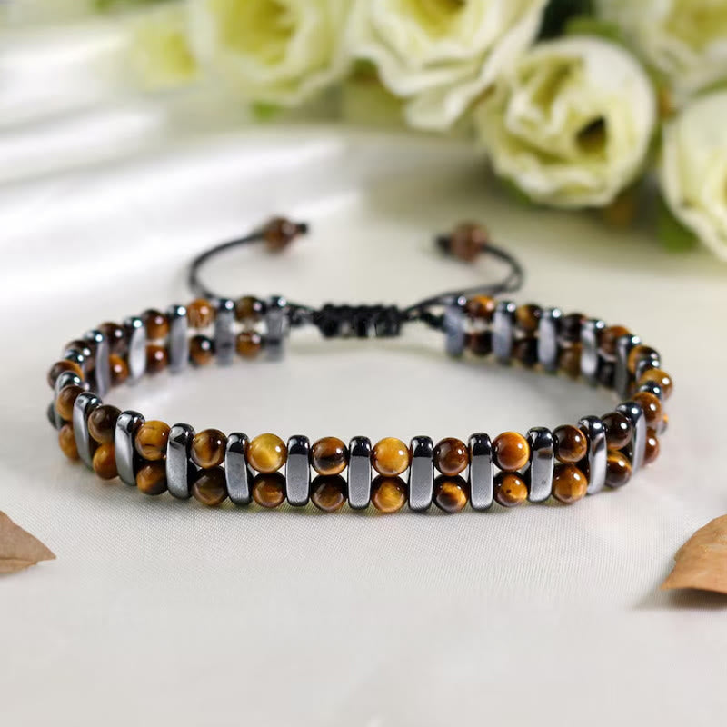 Olivenorma Natural Tiger's Eye Stone Hematite Double Layer Beaded Bracelet - Tiger Eye&Hematite - image 0