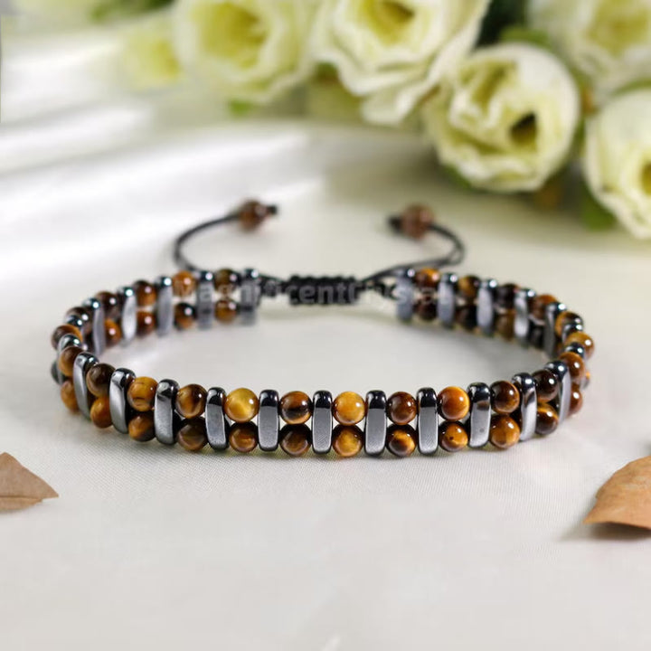 Olivenorma Natural Tiger's Eye Stone Hematite Double Layer Beaded Bracelet - image 5