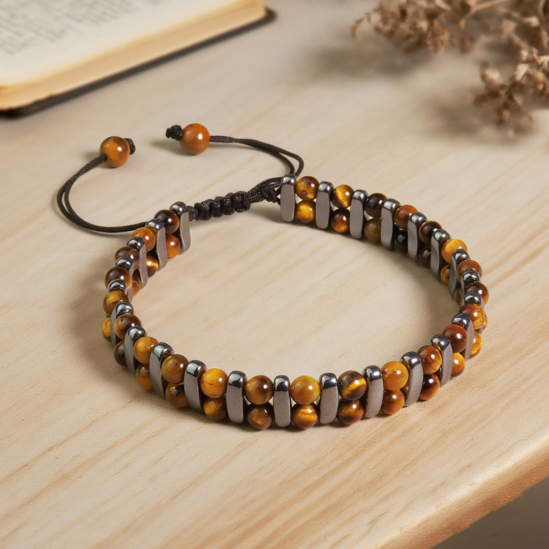 Olivenorma Natural Tiger's Eye Stone Hematite Double Layer Beaded Bracelet - image 4